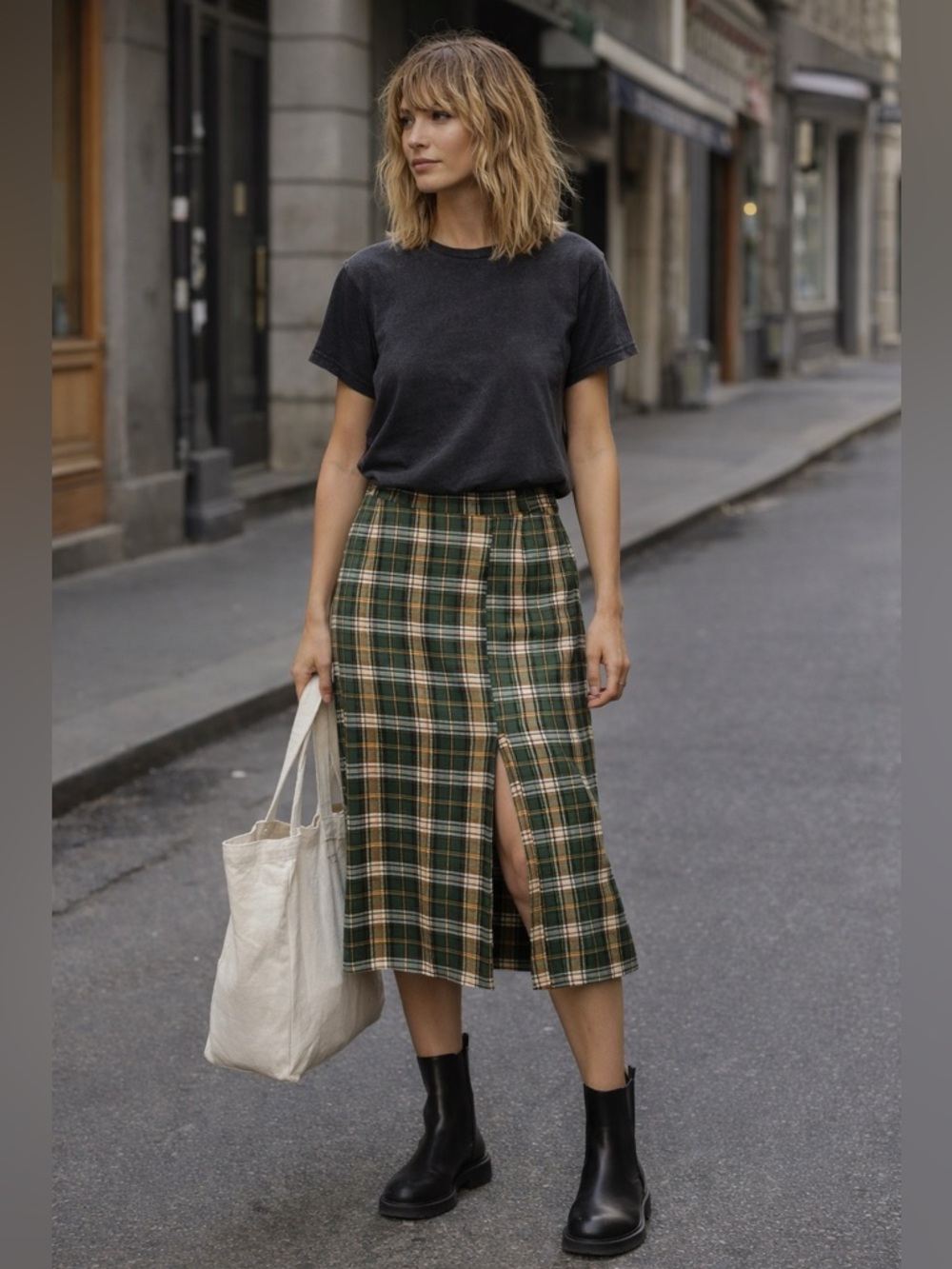 Parisian It Girl Green Plaid Skirt